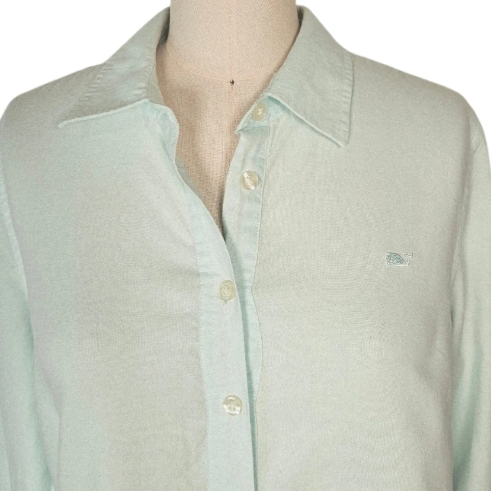 Vineyard Vines Mint Green Cotton Popover Shirt Roll Tab Sleeve Size 6